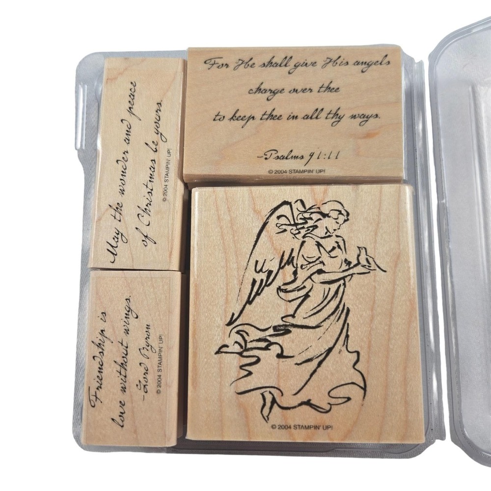 Stampin Up On Angel Wings 2004 Religious Christmas Rubber Stamp Set of 4 Retired